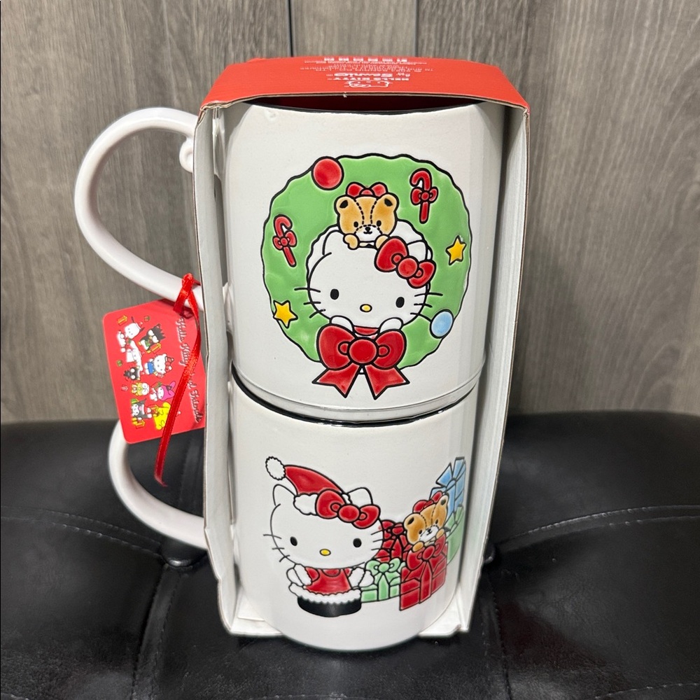 New Blue Sky Clayworks Hello Kitty Christmas Textured 2 Piece Coffee Mug Set